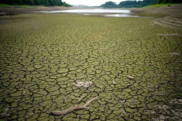​​​​​​​Đáy hồ chứa Wayoh khô cằn ở Bolton khi nắng nóng vẫn tiếp tục trên khắp nước Anh. Ảnh: Christopher Furlong / Getty Images