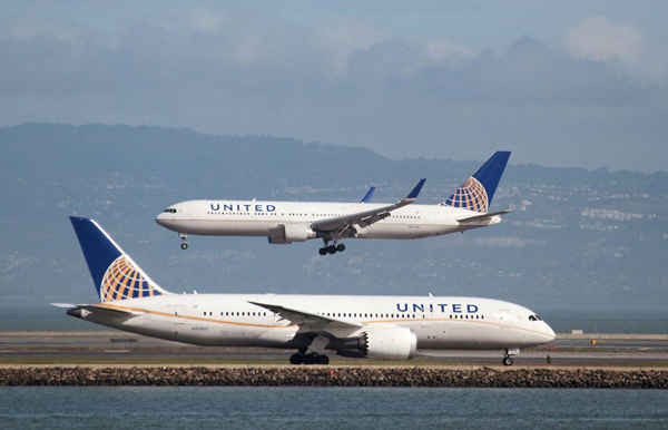 Máy bay của United Airlines tại Sân bay Quốc tế San Francisco ở San Francisco, California, Mỹ vào ngày 7/2/2015. Ảnh: Louis Nastro