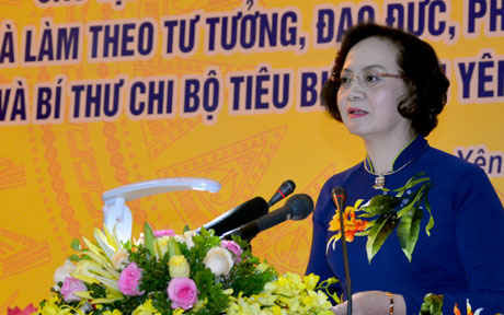 Bà Phạm Thị Thanh Trà - Bí thư tỉnh Yên Bái phát biểu tại Lễ tuyên dương