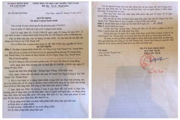 Quyết định xử phạt hành chính đối với công ty Việt Thanh