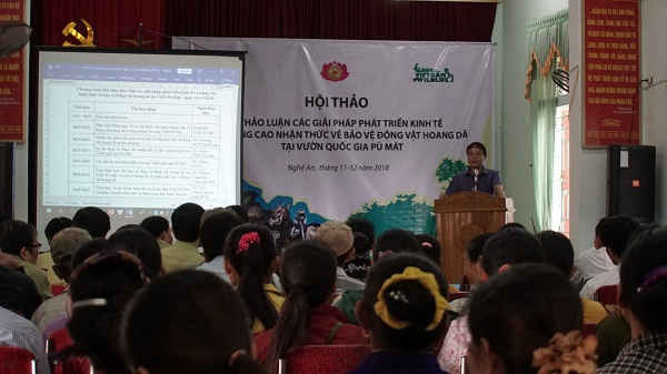 Ông Trần Xuân Cường – Giám đốc VQG Pù Mát phát biểu tại buổi Hội thảo