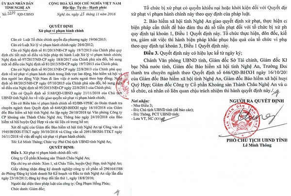 Công ty CP Khoáng sản Thành Châu Nghệ An bị xử phạt trên 107 triệu đồng vì chậm đóng BHXH bắt buộc, BHTN