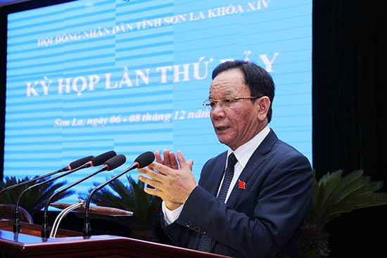 Ông Hoàng Văn Chất, Bí thư tỉnh ủy, Chủ tịch HĐND tỉnh Sơn La phát biểu khai mạc Kỳ họp