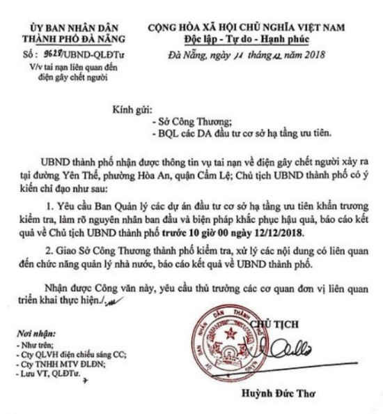 Chủ tịch UBND TP. Đà Nẵng Huỳnh Đức Thơ yêu cầu báo cáo sự việc
