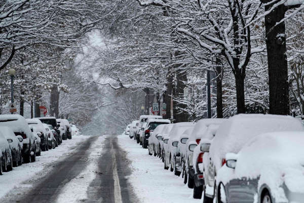 Tuyết bao phủ những chiếc ô tô đang đỗ trong cơn bão mùa đông vào ngày 13/1/2019. Ảnh: AFP