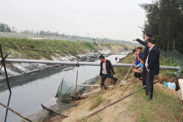 Thanh Tra Sở TN&MT kiểm tra hoạt động tại cơ sở nuôi tôm trên cát ở huyện Nghi Xuân