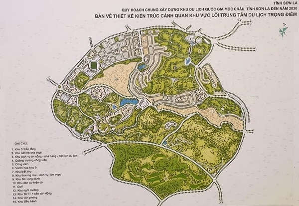  Bản vẽ thiết kế kiến trúc cảnh quan khu vực lõi trung tâm du lịch trọng điểm của Quy hoạch chung xây dựng Khu du lịch quốc gia Mộc Châu, tỉnh Sơn La đến năm 2030.