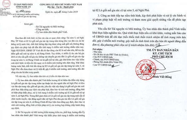 Công văn chỉ đạo xử lý những bất cập phát sinh liên quan đến 2 lò giết mổ gia súc tập trung tại xã Nghi Phú, TP Vinh