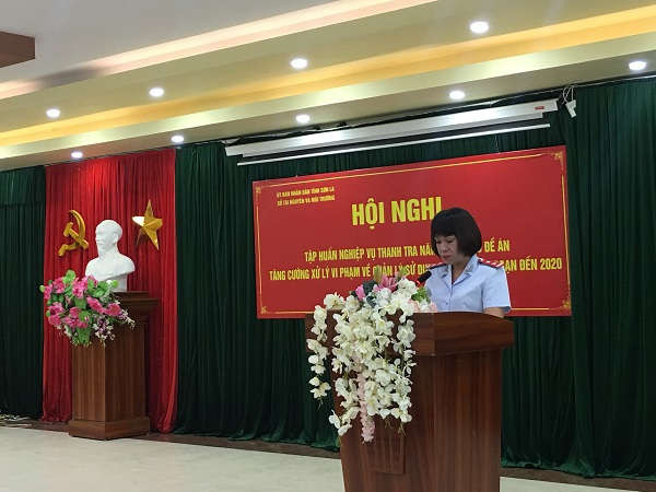 Bà Lê Thị Thu Hằng, Chánh thanh tra Sở TN&MT Sơn La báo cáo kết quả thanh, kiểm tra 2018.