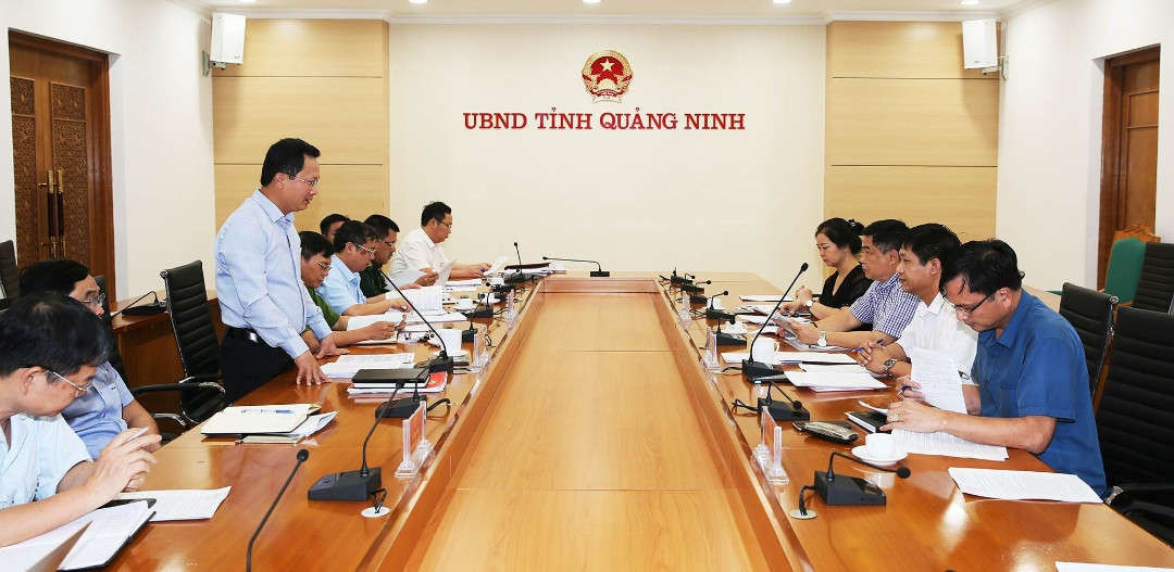 Phó Chủ tịch UBND tỉnh Quảng Ninh, Cao Tường Huy báo cáo với Đoàn công tác Thanh tra Chính phủ