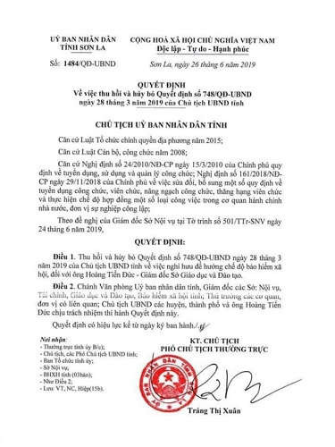 Quyết định số 1484/QĐ-UBND ngày 26/6/2019 của UBND tỉnh Sơn La