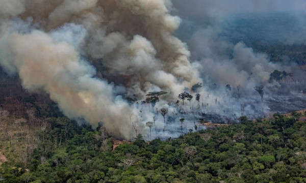 ​​​​​​​Khói bay ra từ đám cháy trong rừng Amazon ở Candeias do Jamari, Porto Velho thuộc bang Rondônia. Ảnh: Victor Moriyama / AFP / Getty Images