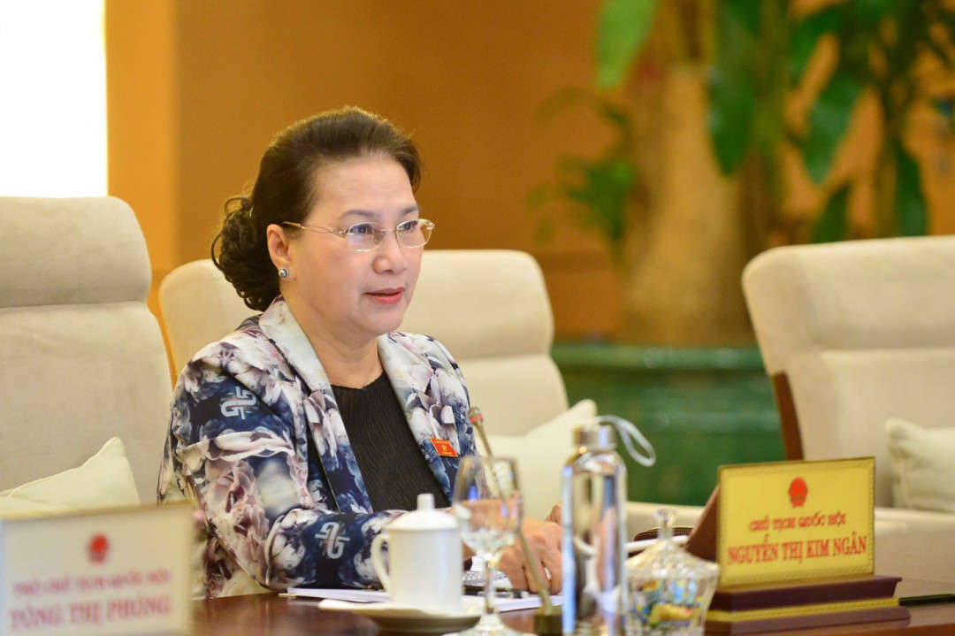 Chủ tịch Quốc hội Nguyễn Thị Kim Ngân phát biểu tại Phiên giám sát. Ảnh: chinhphu.vn