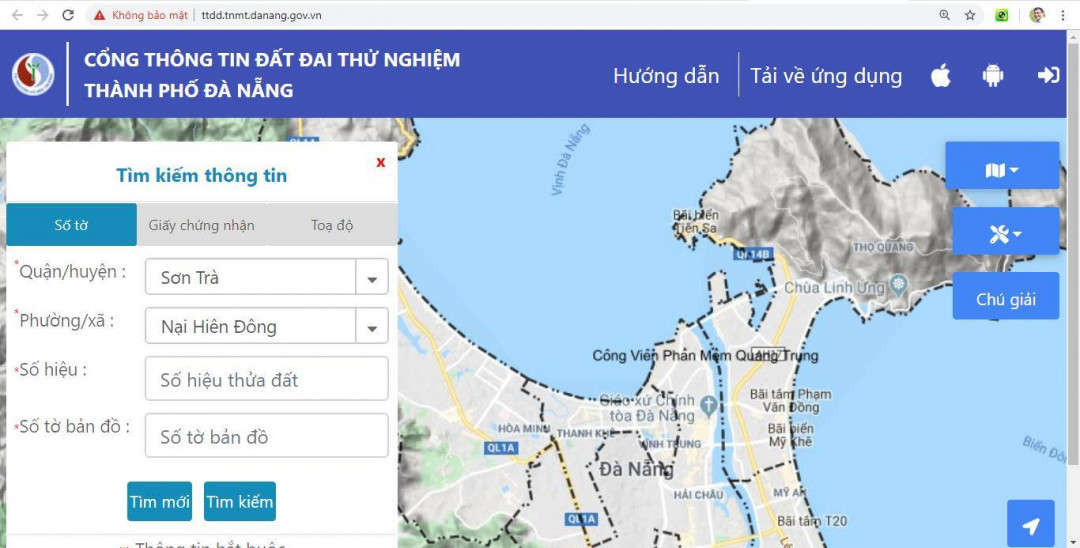 Cổng thông tin đất đai trên tại Đà Nẵng thuận tiện để người dân và doanh nghiệp tra cứu