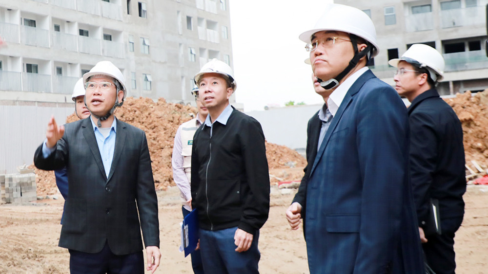 Đồng chí Lê Ánh Dương, Chủ tịch UBND tỉnh kiểm tra tình hình sử dụng đất tại một số dự án ở huyện Việt Yên.