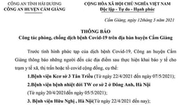 Công an huyện Cẩm Giàng (Hải Dương): Thông báo tìm người đến các địa điểm có ca dương tính với SARS-CoV-2