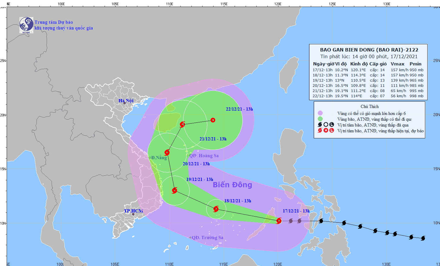 Hai kịch bản tác động của bão RAI đến Việt Nam