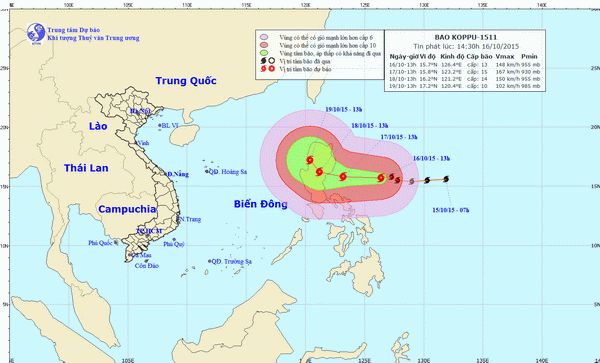 Bão Koppu giật cấp 17 ngoài khơi phía Đông Philippin