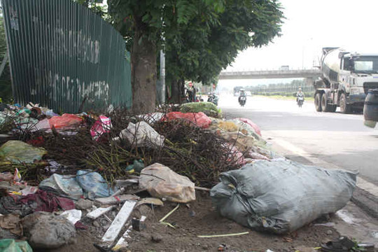 Nhức nhối bãi rác tự phát trên đường gom Đại lộ Thăng Long