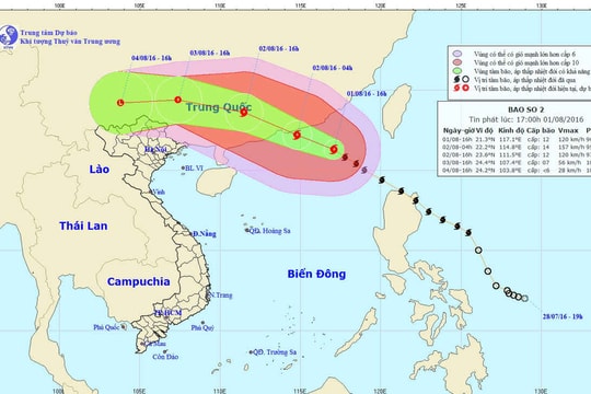 Bão số 2 đang di chuyển theo hướng Tây Tây Bắc