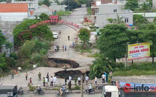 Quảng Ninh: Bất ngờ xuất hiện hố sụt lún 100m2