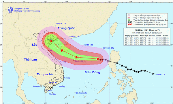 Bão số 7 di chuyển theo hướng Tây Tây Bắc
