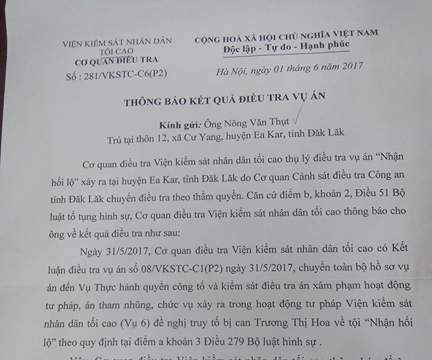 Ea Kar- Đắk Lắk: Tuyên án vắng mặt người tố cáo Phó chánh án nhận tiền chạy án