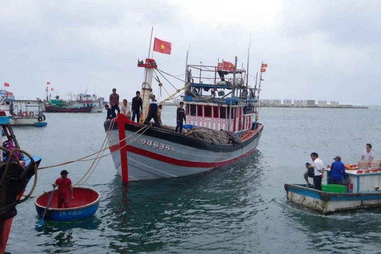 Tàu cá QNg 94635 TS cùng 12 ngư dân bị nạn trên biển đã về tới Đảo Lý Sơn an toàn