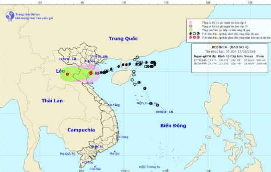 Bão số 4 suy yếu khi vào đất liền