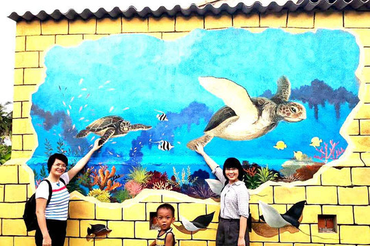 Khám phá “Thế giới rùa biển” qua tranh bích họa 3D trên đảo Bé (Lý Sơn)
