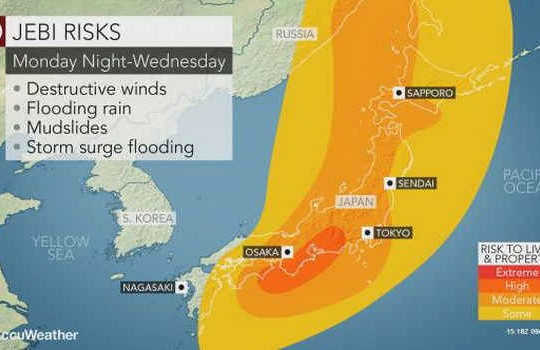 Nhật Bản đối phó với cơn bão có thể là mạnh nhất trong 25 năm qua