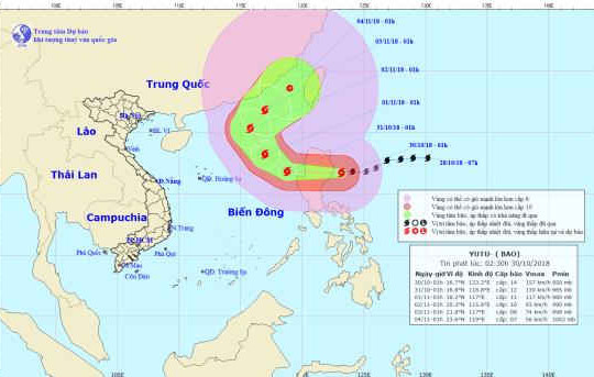 Bão YuTu giật cấp 16 ngay trên vùng biển phía Đông đảo Lu-Dông