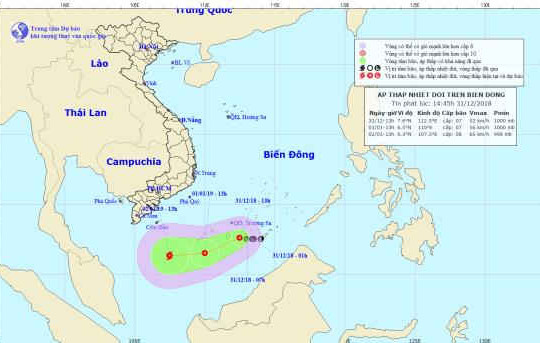 Áp thấp nhiệt đới giật cấp 9 trên Biển Đông