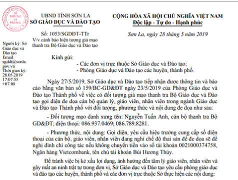 Sơn La: Cảnh báo hiện tượng giả mạo Thanh tra Bộ GD&ĐT