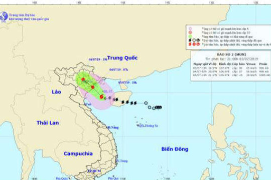 Bão số 2 lúc 21h ngày 3/7: Quảng Ninh đến Thanh Hóa có gió mạnh cấp 6, giật cấp 7