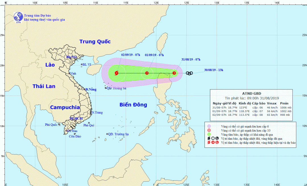 Áp thấp nhiệt đới giật cấp 8 gần Biển Đông