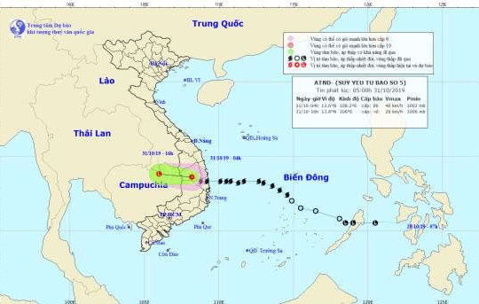 Bão số 5 suy yếu thành Áp thấp nhiệt đới, từ Quảng Ngãi đến Phú Yên có mưa to đến rất to