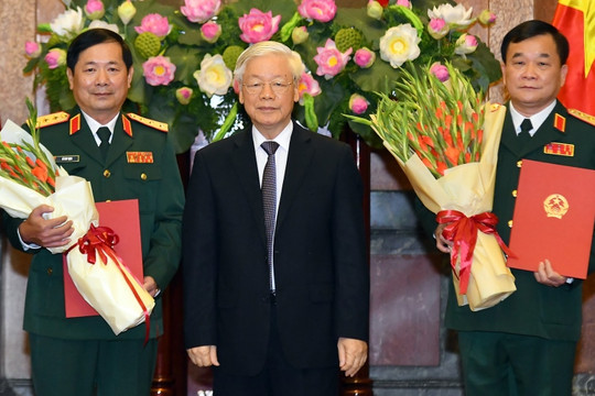 Tổng Bí thư, Chủ tịch nước Nguyễn Phú Trọng trao quyết định thăng quân hàm 2 Thượng tướng