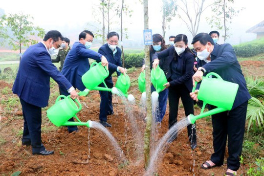 Ủy viên Bộ Chính trị Nguyễn Xuân Thắng hưởng ứng Tết trồng cây tại Di tích lịch sử Quốc gia Định Hóa - Thái Nguyên