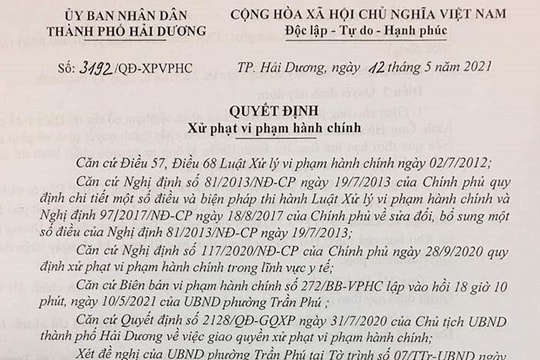 Hải Dương: Xử phạt nghiêm vi phạm phòng chống dịch Covid - 19