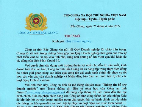 Công an tỉnh Bắc Giang mở kênh “Thông tin hỗ trợ doanh nghiệp"