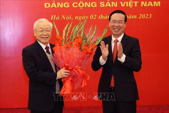 Phát biểu của đồng chí Võ Văn Thưởng tại Lễ trao Huy hiệu 55 năm tuổi Đảng tặng Tổng Bí thư Nguyễn Phú Trọng