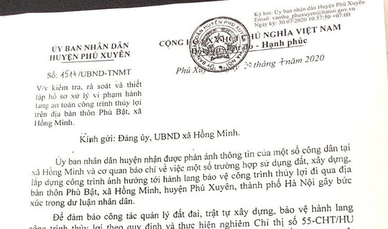 Phú Xuyên, Hà Nội: Tập trung kiểm tra, xử lý vi phạm hành lang an toàn thuỷ lợi tại xã Hồng Minh