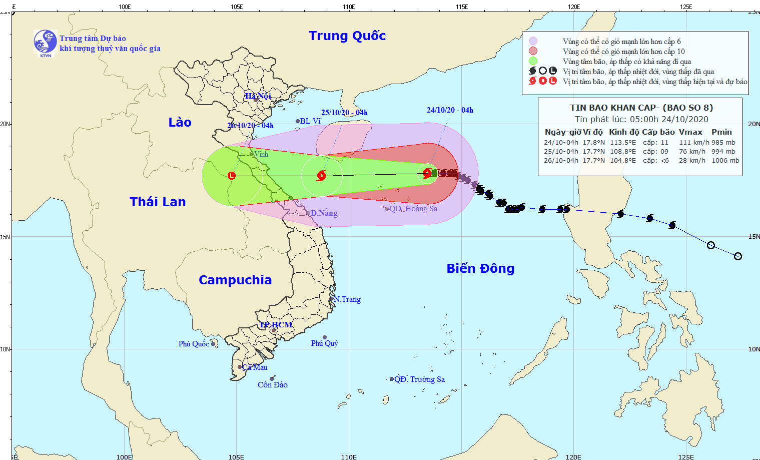 Bão số 8 sẽ gây gió mạnh giật cấp 9 trên vùng biển từ Quảng Trị - Thừa Thiên Huế
