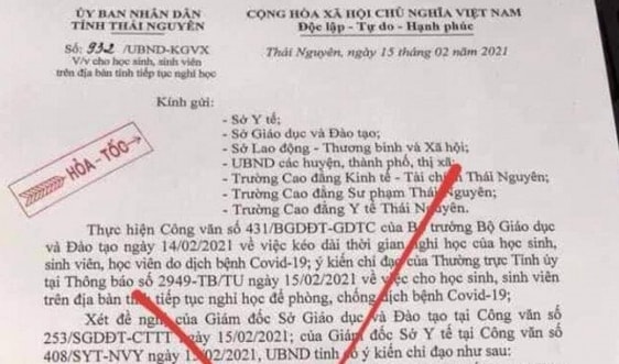 Thái Nguyên: Khẩn trương truy tìm, triệu tập đối tượng làm giả văn bản của UBND tỉnh 