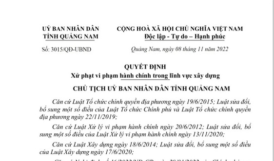 Thi công không có giấy phép xây dựng, Công ty Thanh Quảng - Chu Lai bị phạt 130 triệu đồng