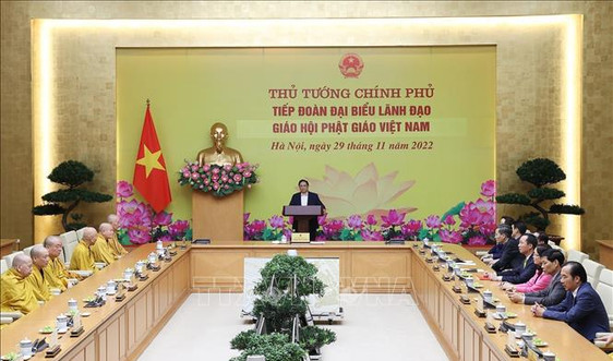 Thủ tướng Phạm Minh Chính tiếp đoàn đại biểu lãnh đạo Giáo hội Phật giáo Việt Nam