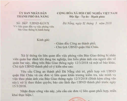 Vụ hành hung PV Báo Giao thông: Chủ tịch Đà Nẵng chỉ đạo xử lý trước ngày 15/3