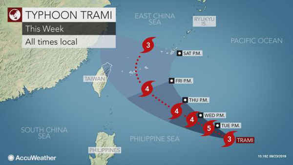 Nhật Bản, Đài Loan nâng cao cảnh giác khi bão Trami tăng cường
