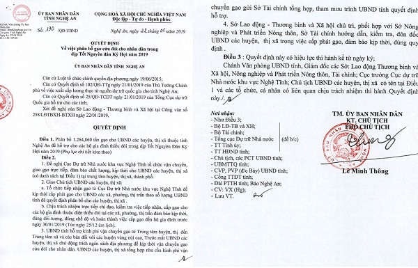 Nghệ An: Quyết định phân bổ gần 1.300 tấn gạo cứu đói dịp tết